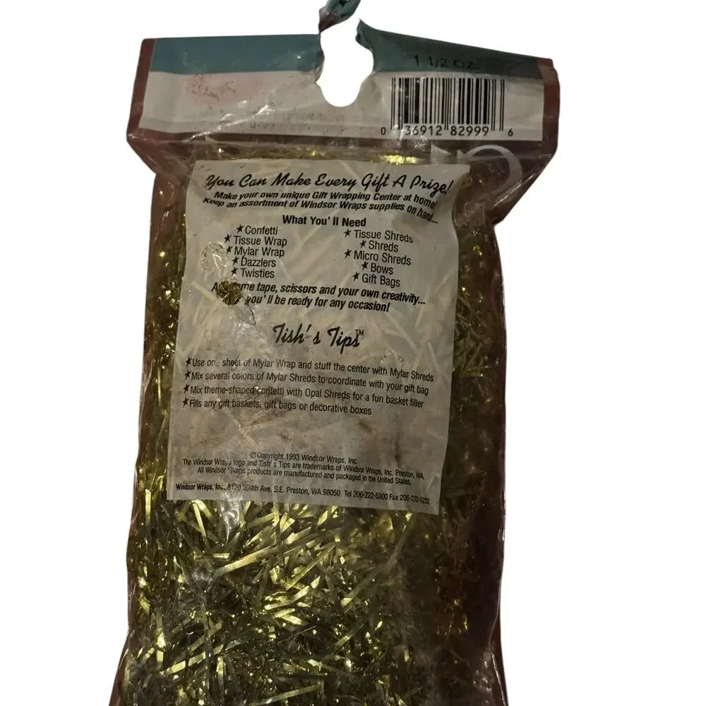 VTG Windsor Wraps Gold Gift Shred Foil Tinsel Wrap Packaging NOS USA Retro Decor